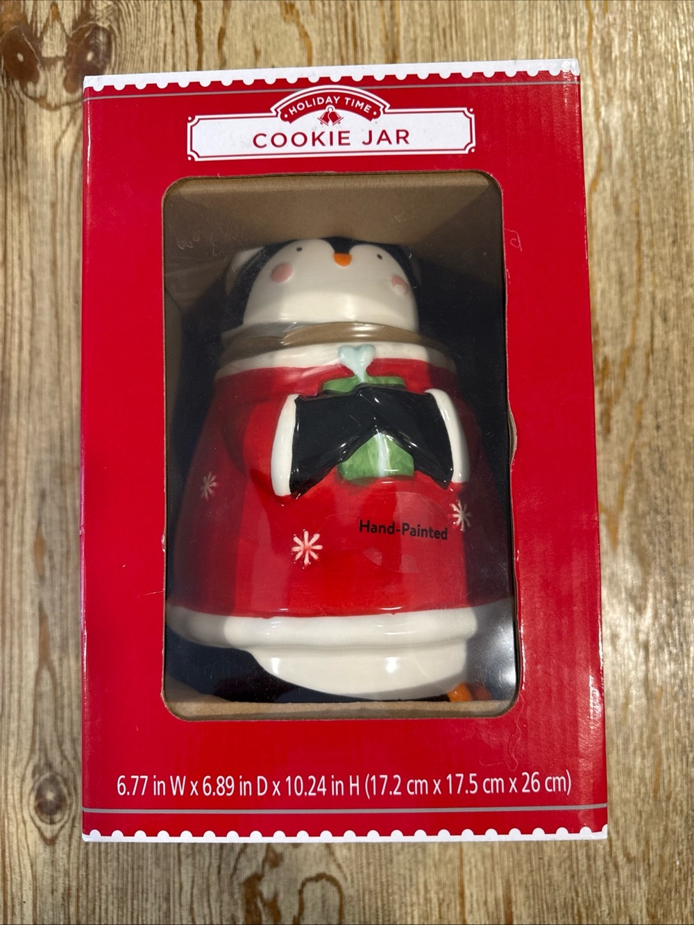 Holiday Time Red Penguin Cookie Jar - Hand-Painted
